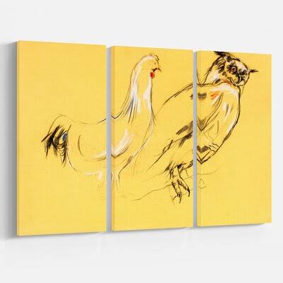 Owl and Rooster Oil Painting Print Multi-Piece Wrapped Canvas P849