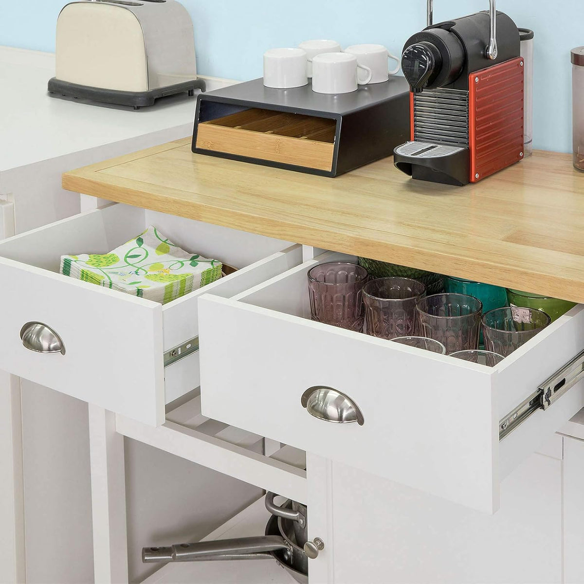 Kitchen Cart with Rubber Wood Top U904505