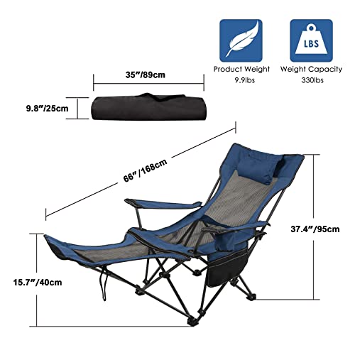 Camping Folding Chair with Foot Rest, Cup Holder, Removable Storage Bag (Blue) I600