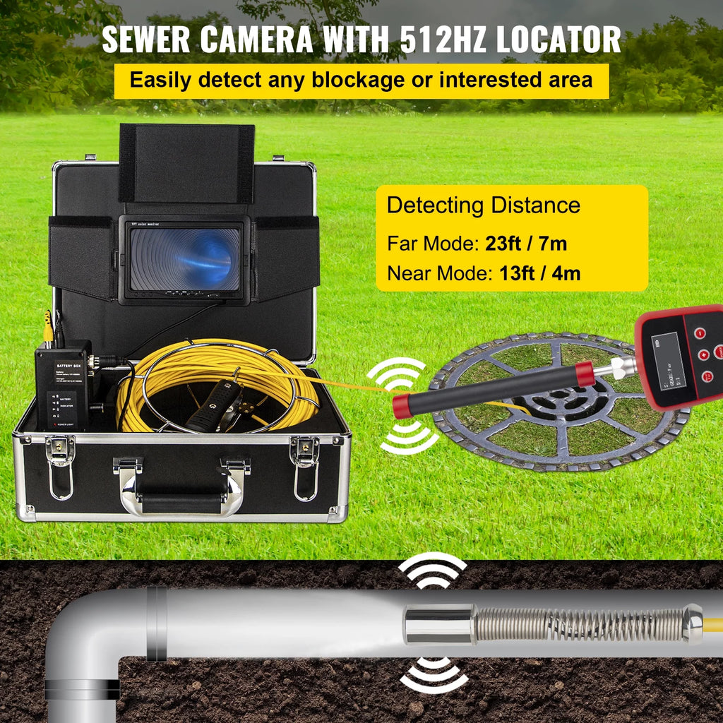 165' Cable Waterproof IP68 Sewer Camera with 512Hz Sonde Transmitter & Receiver O74103