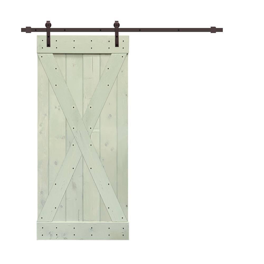 Sage Green Stained Wood Interior Sliding Barn Door with Hardware Kit N30050