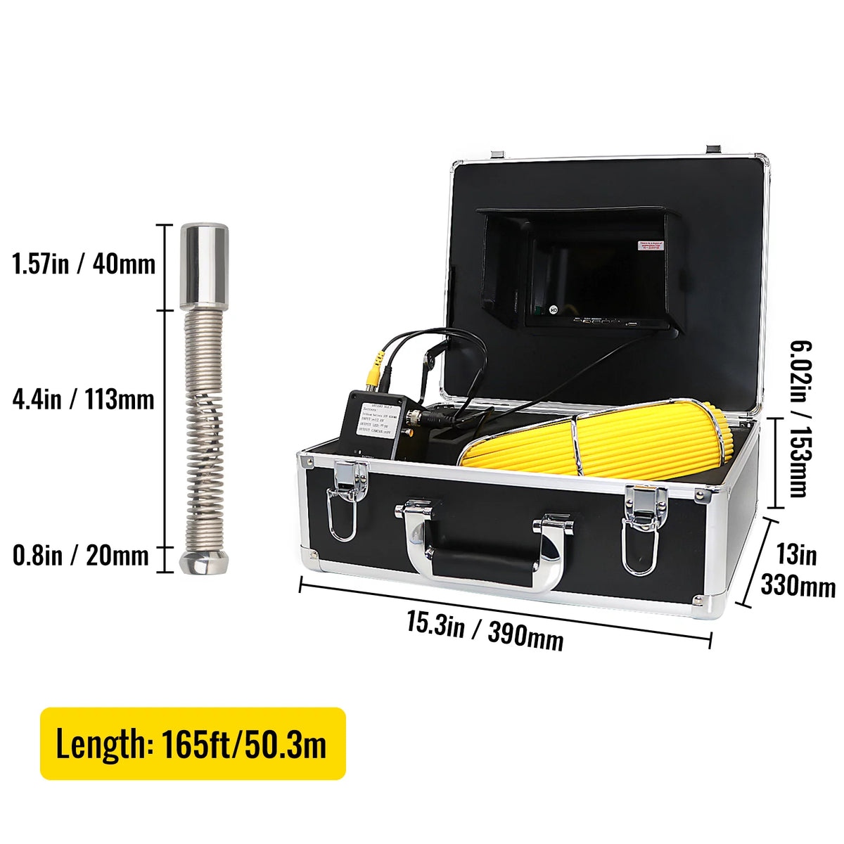 165' Cable Waterproof IP68 Sewer Camera with 512Hz Sonde Transmitter & Receiver O74103