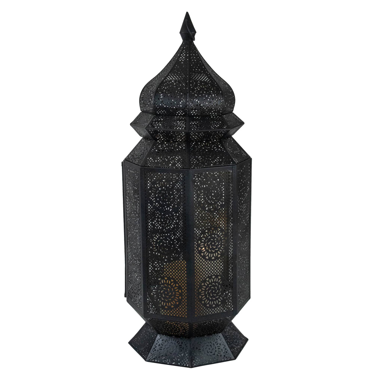 Black and Gold Moroccan Style Cut-Out Floor Pillar Candle Lantern K627