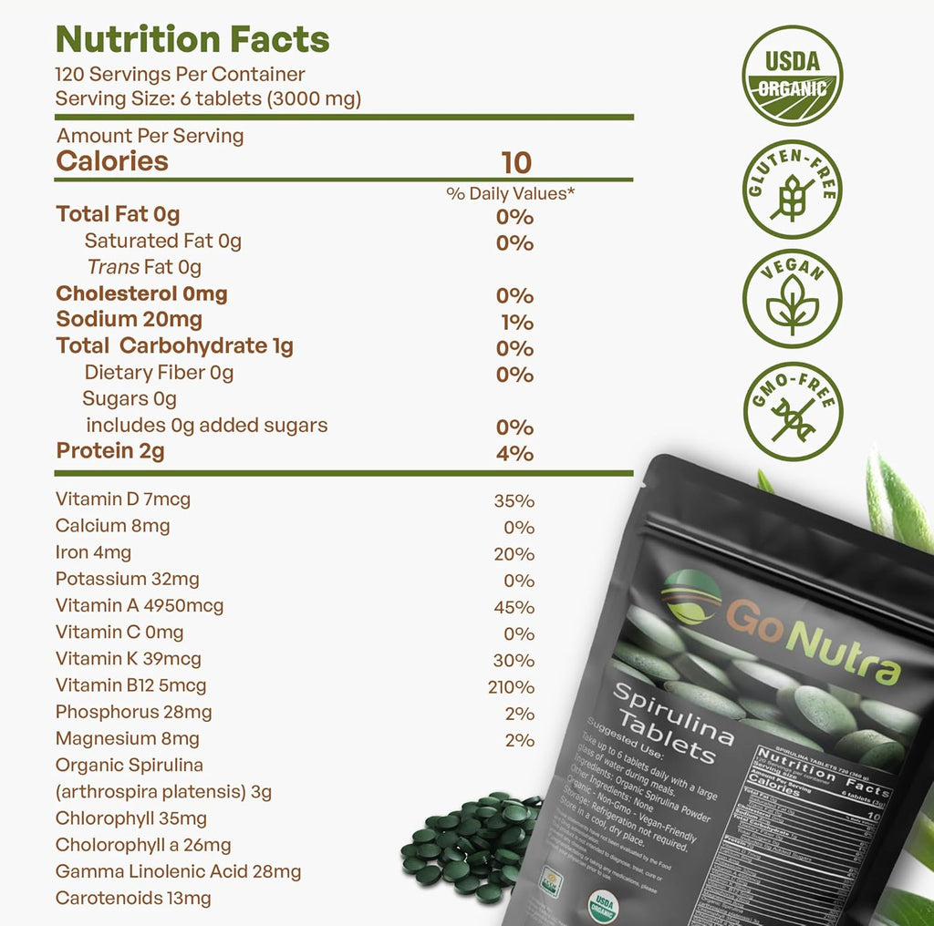 500 mg Organic Spirulina Tablets, 720 Tablets B91929