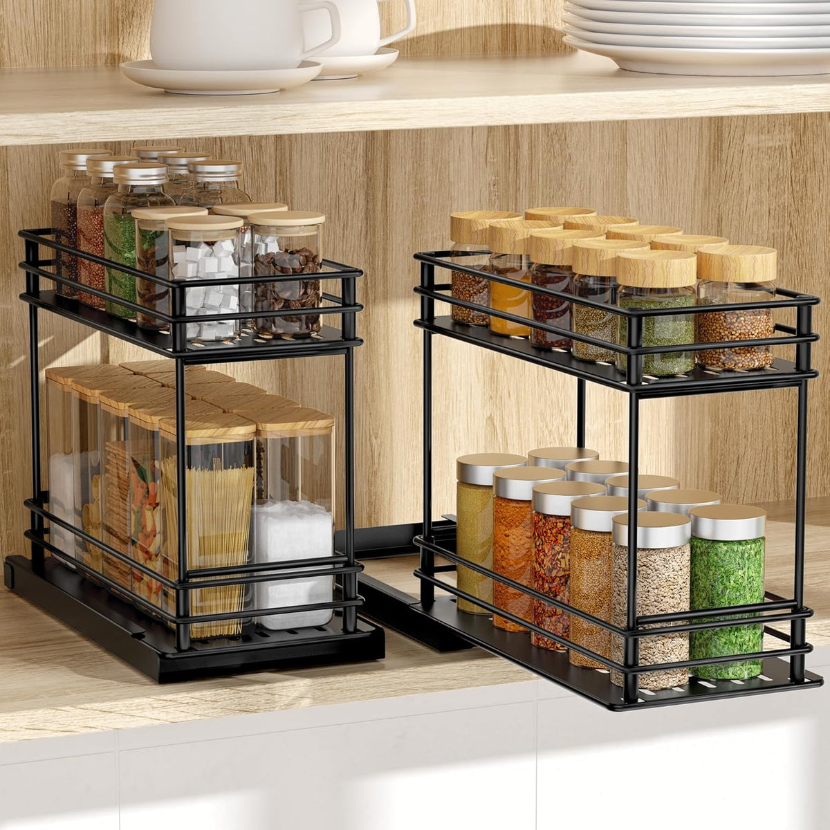 2-Pack 2-Tier Pull Out Spice Rack Organizer, 5.3''W x 10.4''D x 8.9''H Z887425