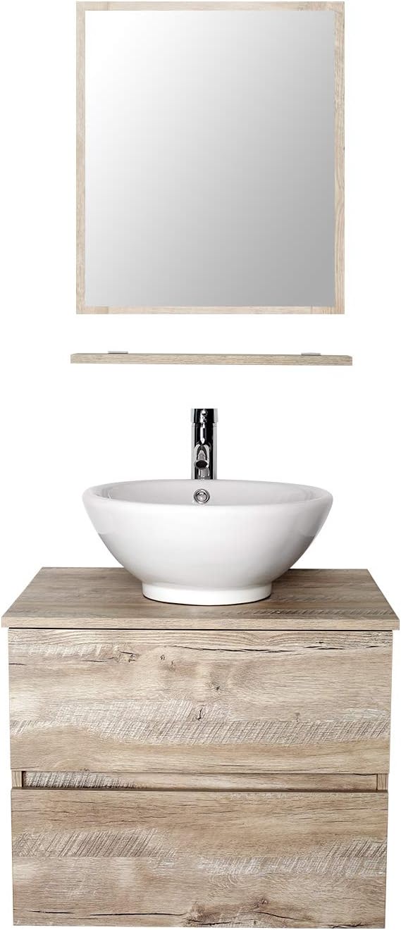 24 Wall Mounted Bathroom Vanity, Concrete Grey, 2 Drawers I22183