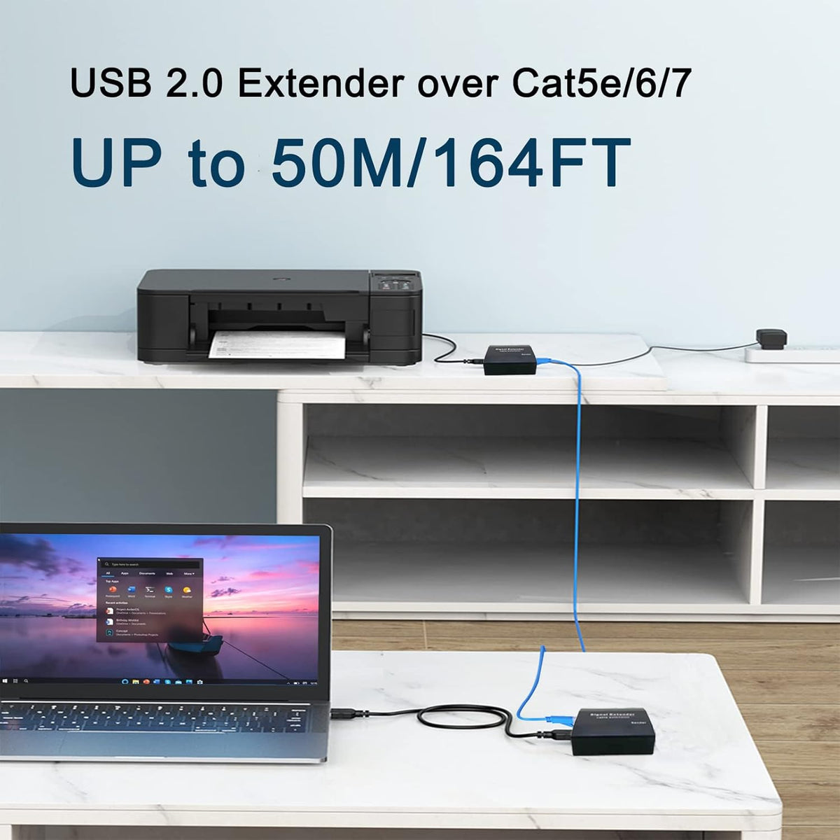 USB Extender up to 164ft/50m Over Cat5/5e/6/7 4 USB2.0 Ports F6754