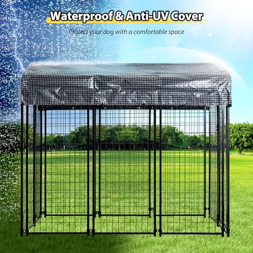Large Outdoor Dog Kennel with Roof Cover Heavy Duty Welded Wire Steel Q1157