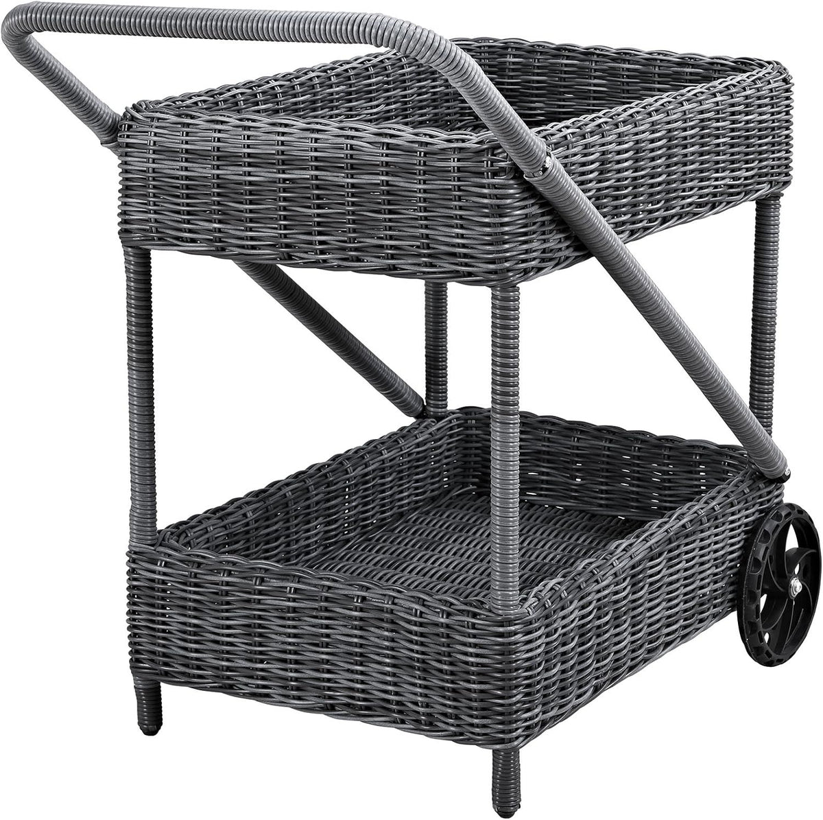 Gray Wicker Rattan Outdoor Beverage Bar Cart X165556
