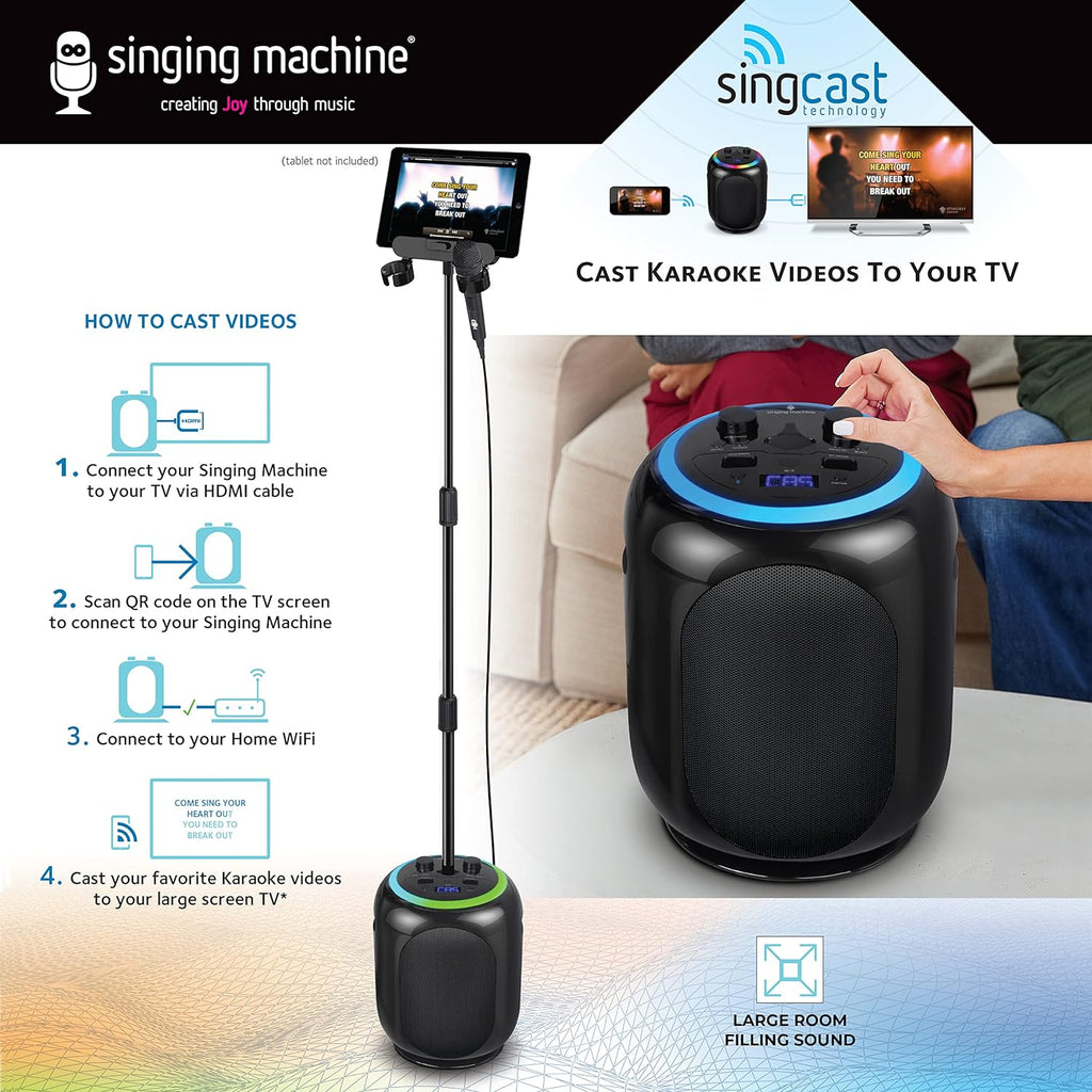 Black Karaoke Machine with Stand and LED Lights E96246