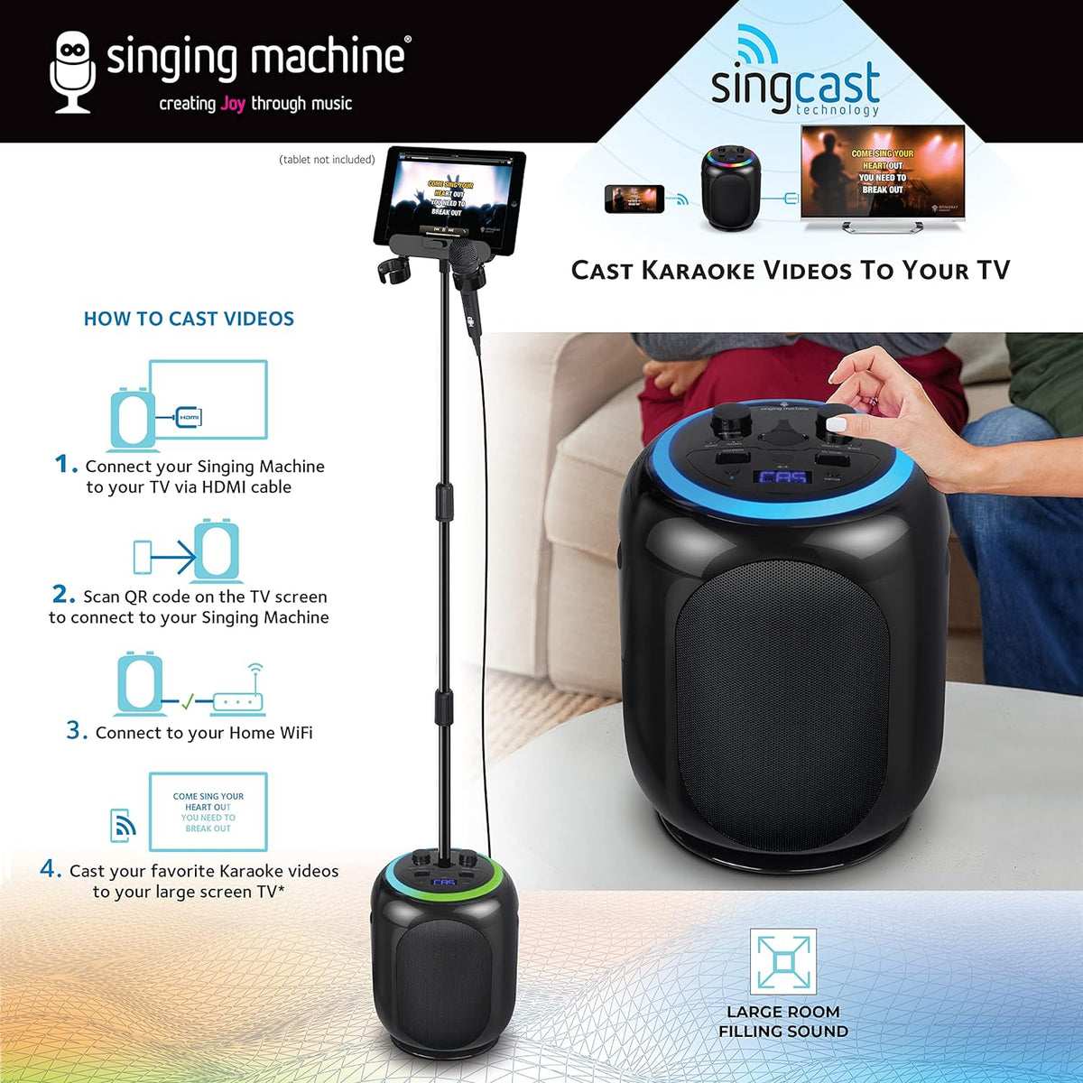 Black Karaoke Machine with Stand and LED Lights E96246