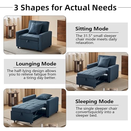 Blue Convertible Sofa Bed Chair with Side Pocket X389