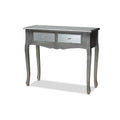 Brushed Wood and Mirrored Glass 2-Drawer Console Table D7608