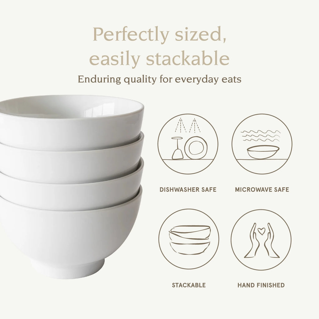 Set of 4 White Round Porcelain Noodle Bowls L967