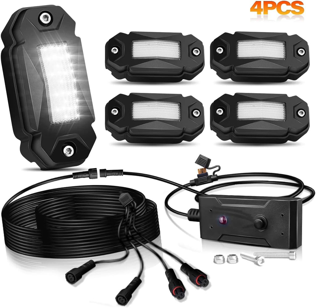 4Pods LED Rock Lights Kit with Switch Wire Harness E8500