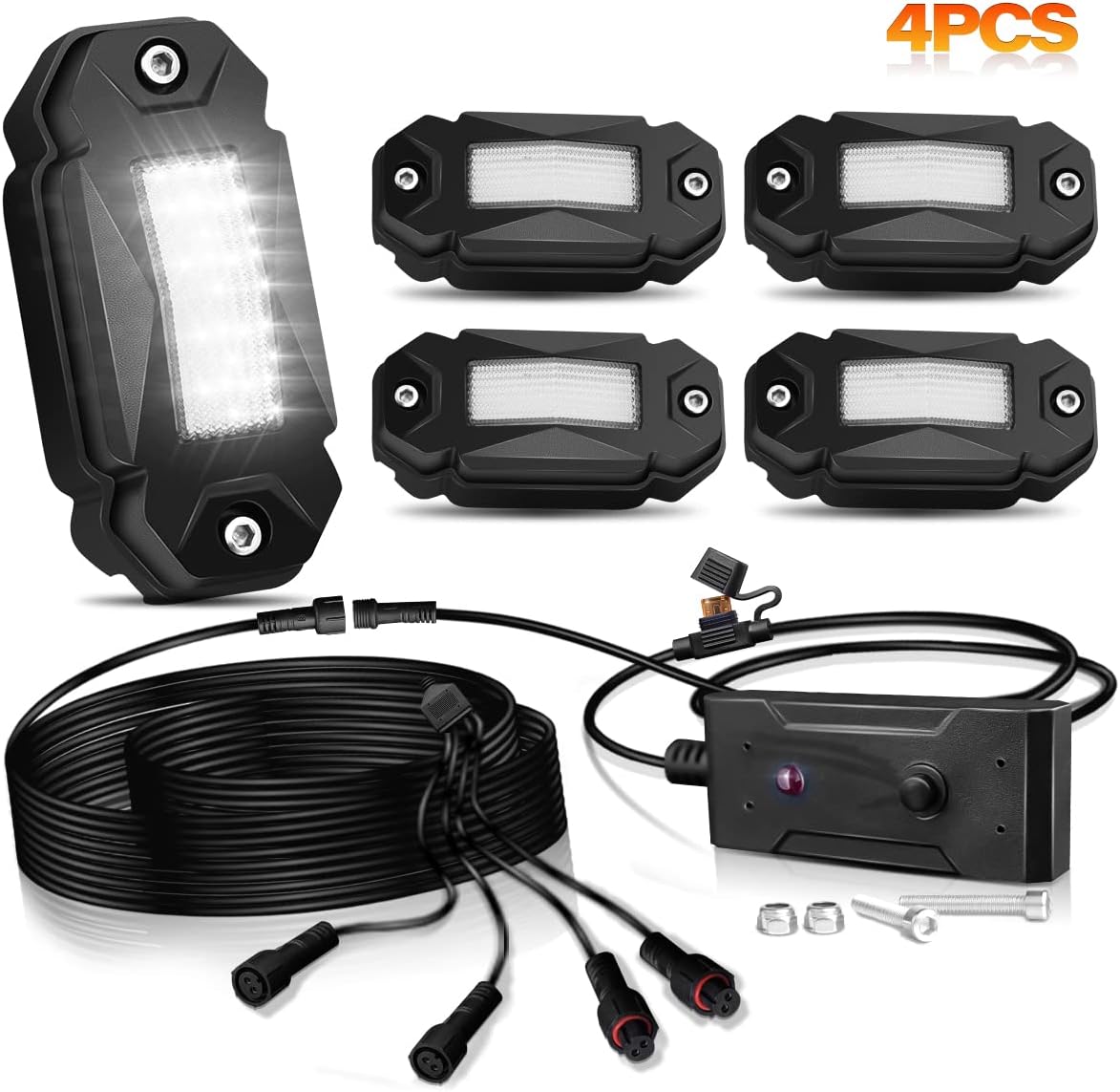 4Pods LED Rock Lights Kit with Switch Wire Harness E8500