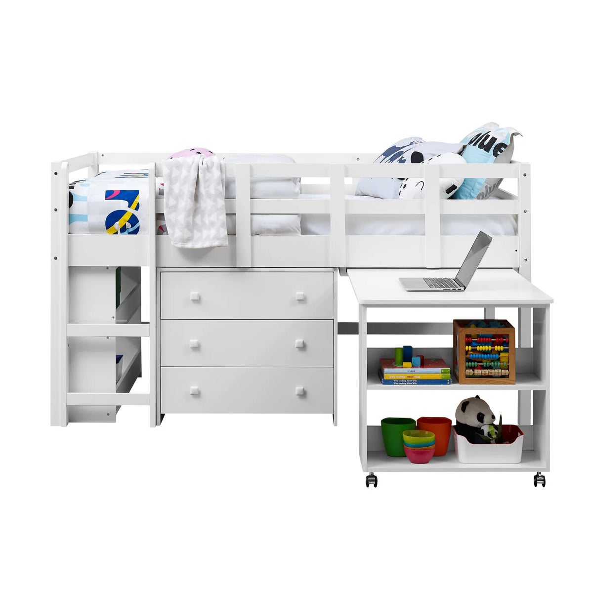 Twin Low Loft Bed with Desk, White T124473
