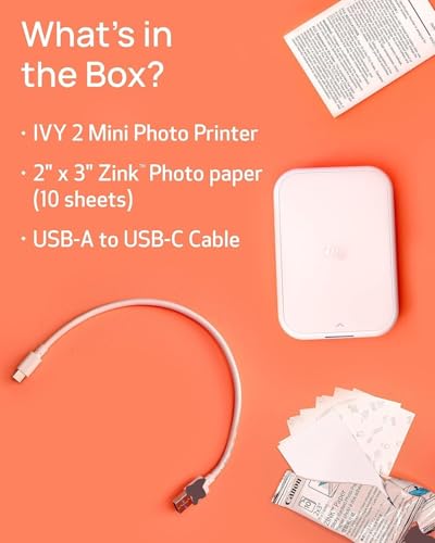 Mini Photo Printer (Pure White) - Bluetooth, Bundle Incl. 110 Zink Sticky-Back Prints, LED Light Bar, Protective Case, and USB Cable Y51717