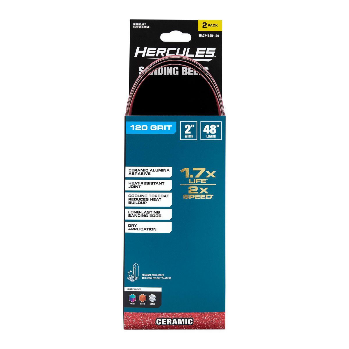 2 in. x 48 in. 120-Grit Ceramic Alumina Sanding Belts, 2-Pack X1946