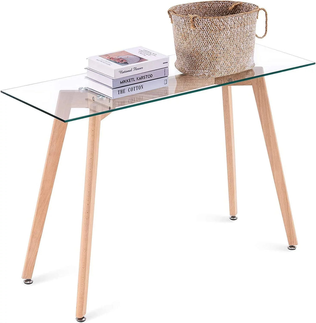 Glass Console Table with Solid Wood Legs N8705
