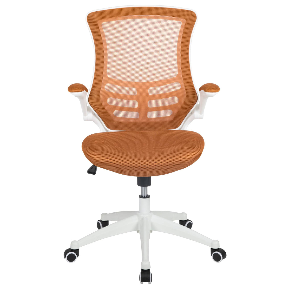 White and Tan Orange Mid-Back Swivel Ergonomic Task Office Chair with Flip-Up Arms L829790