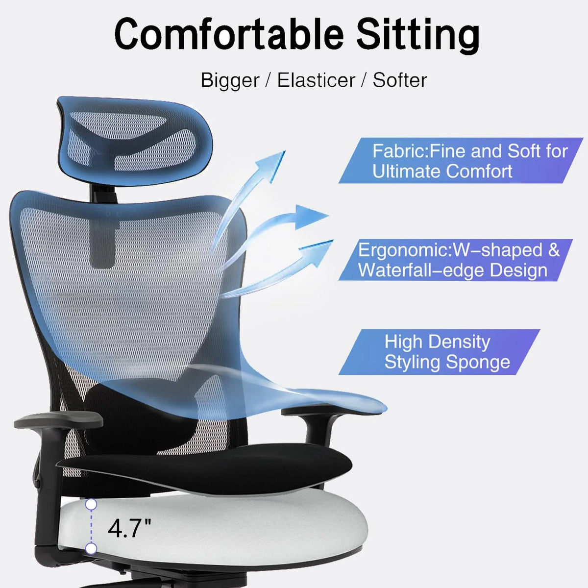 Ergonomic High Back Mesh Office Chair with Lumbar Support and Headrest Black I9835