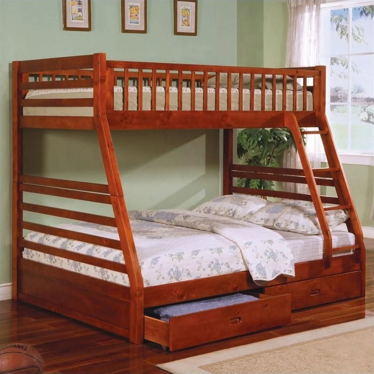 Twin over Full Bunk Bed in Oak Finish M79727
