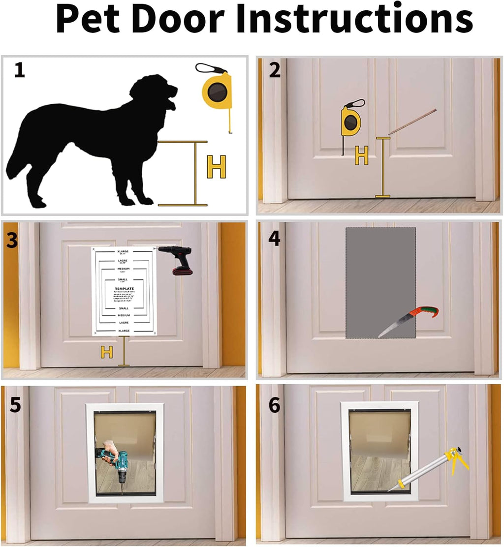 Dog Door with Slide-in Lock Panel and Magnetic Double Flaps, Aluminum Frame Pet Door (Medium) J9720