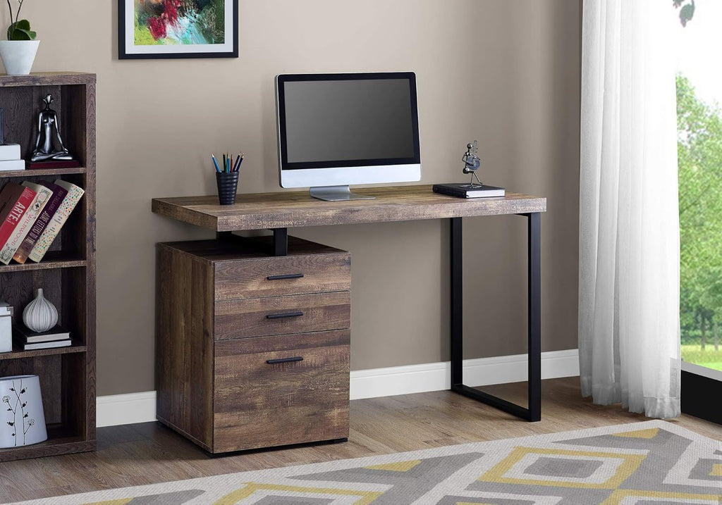 48L Taupe Reclaimed Wood Look Computer Desk with File Cabinet A767616