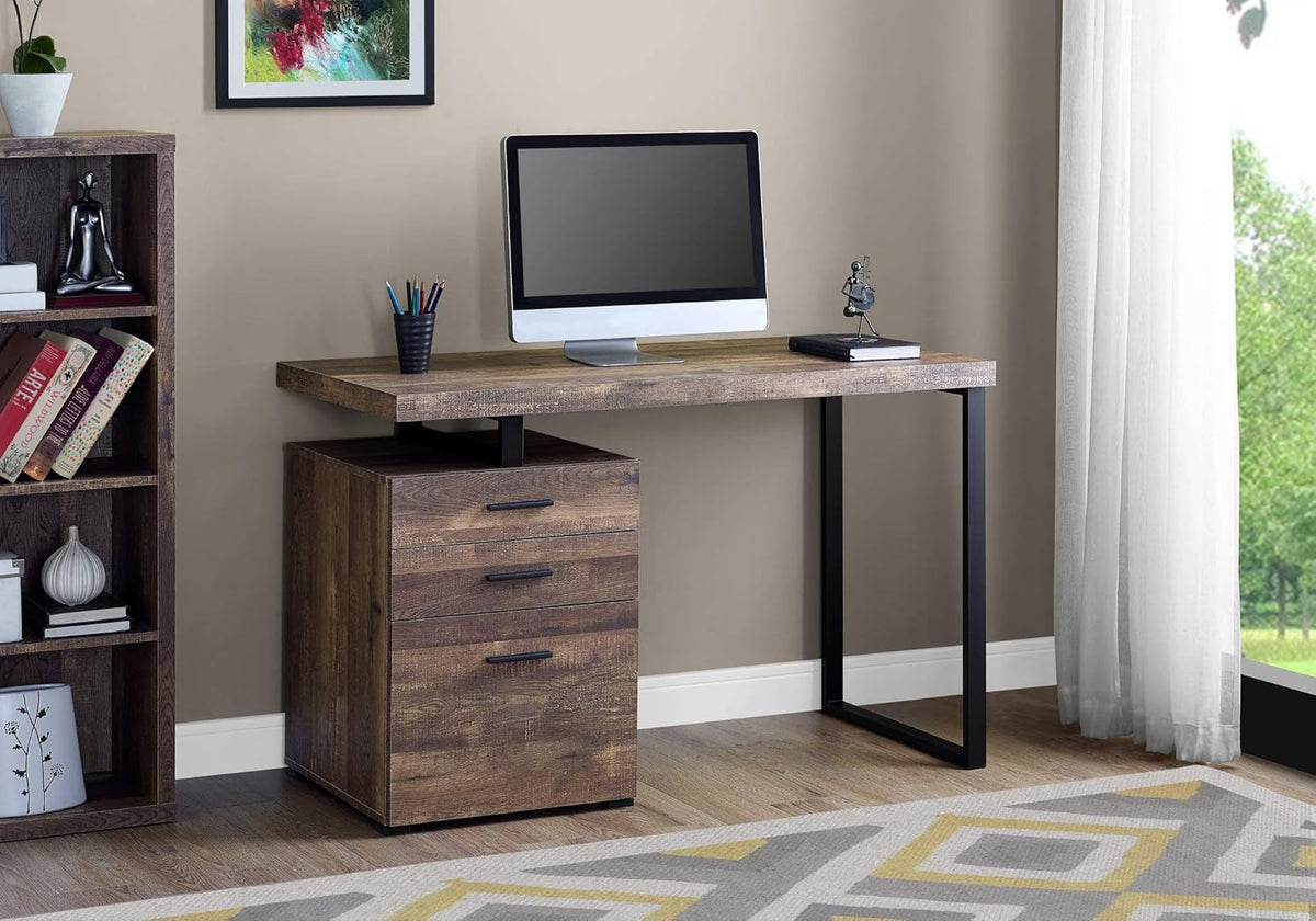 48L Taupe Reclaimed Wood Look Computer Desk with File Cabinet A767616