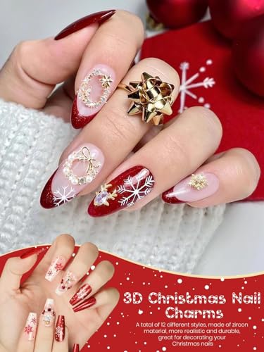 12PCS Christmas 3D Nail Charms Zircon Rhinestones Metal Nail Art Gems K342