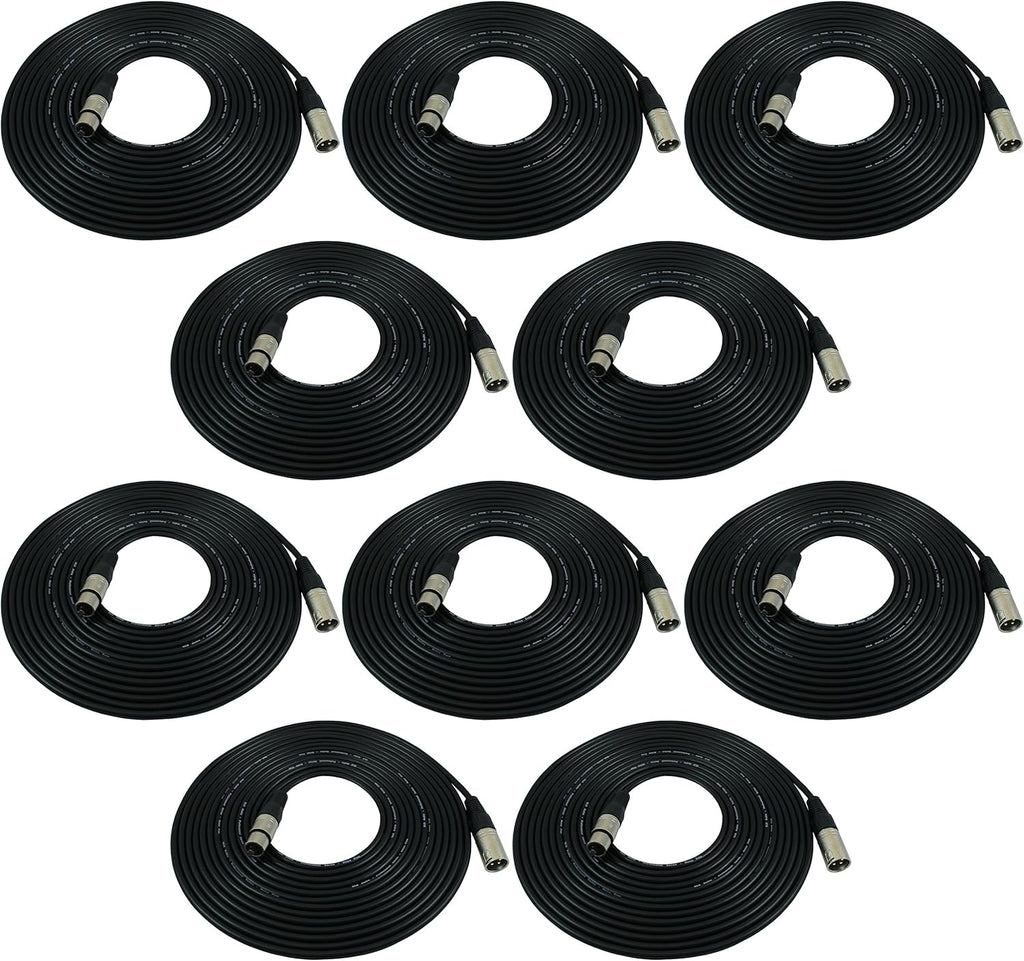 25ft XLR Male to XLR Female Black Microphone Cable - 10 PACK W96223
