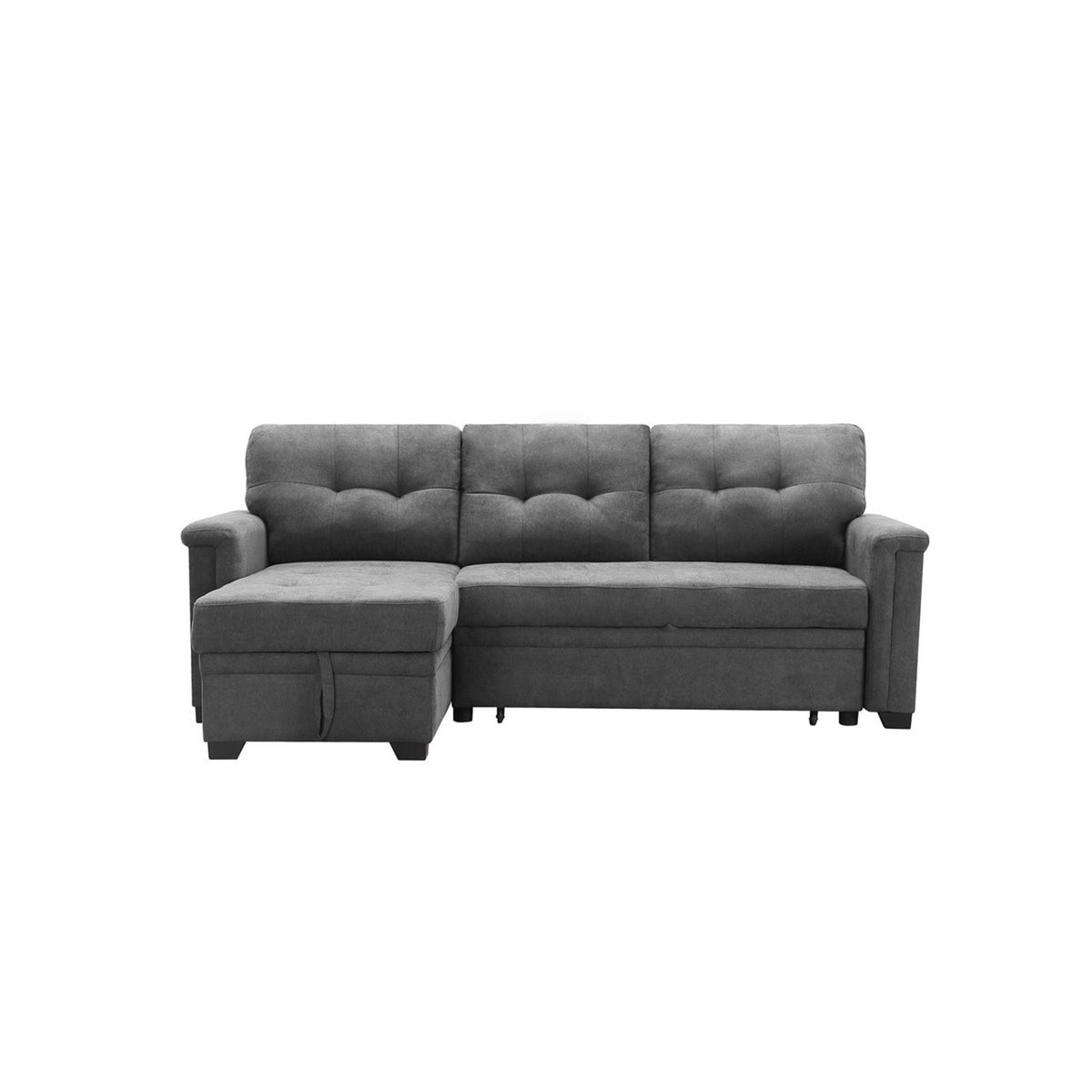 Gray Woven Fabric Sleeper Sectional Sofa Chaise with USB Charger and Tablet Pocket Q276924