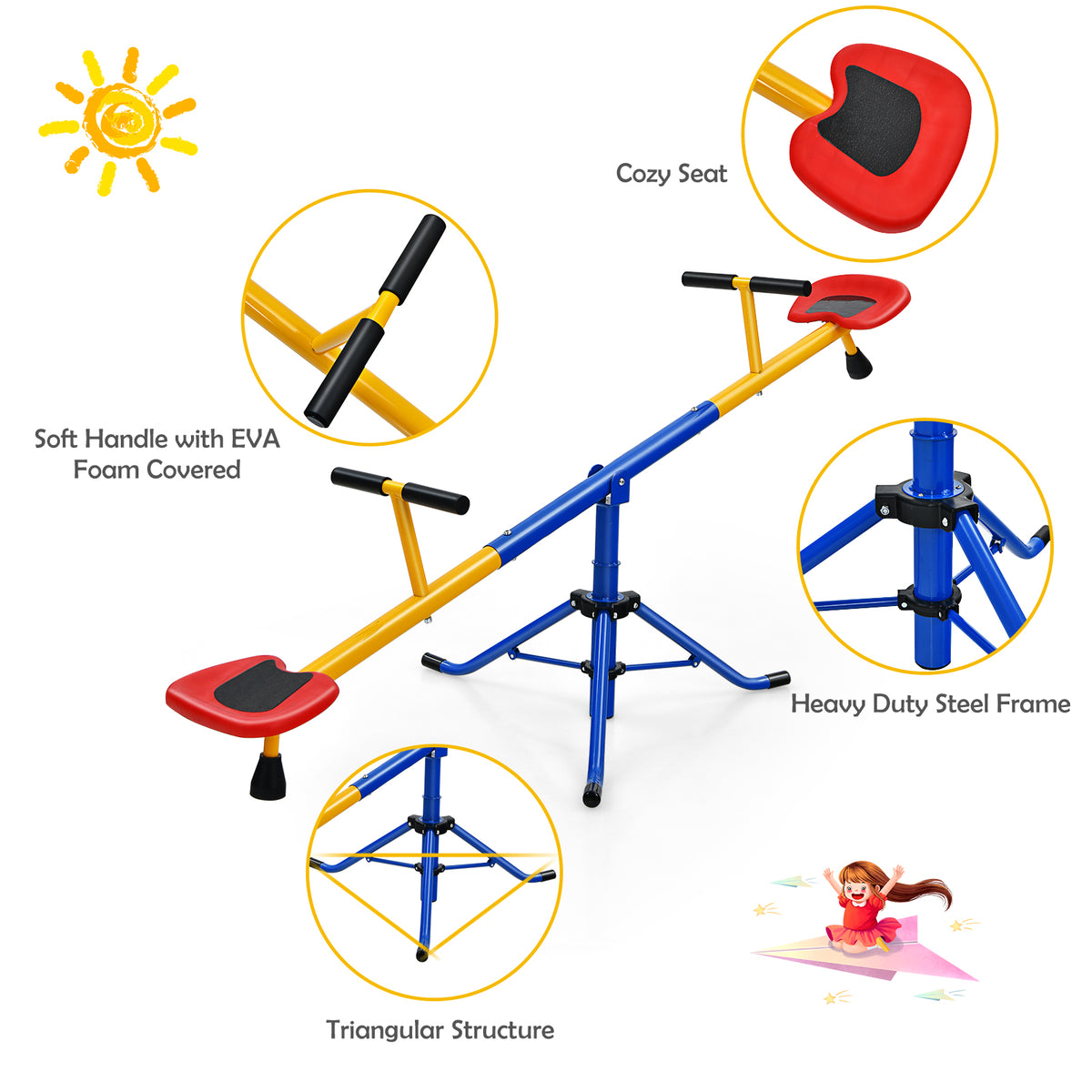 Kids Seesaw Swivel Teeter Totter Playground Equipment 360° Rotation O469