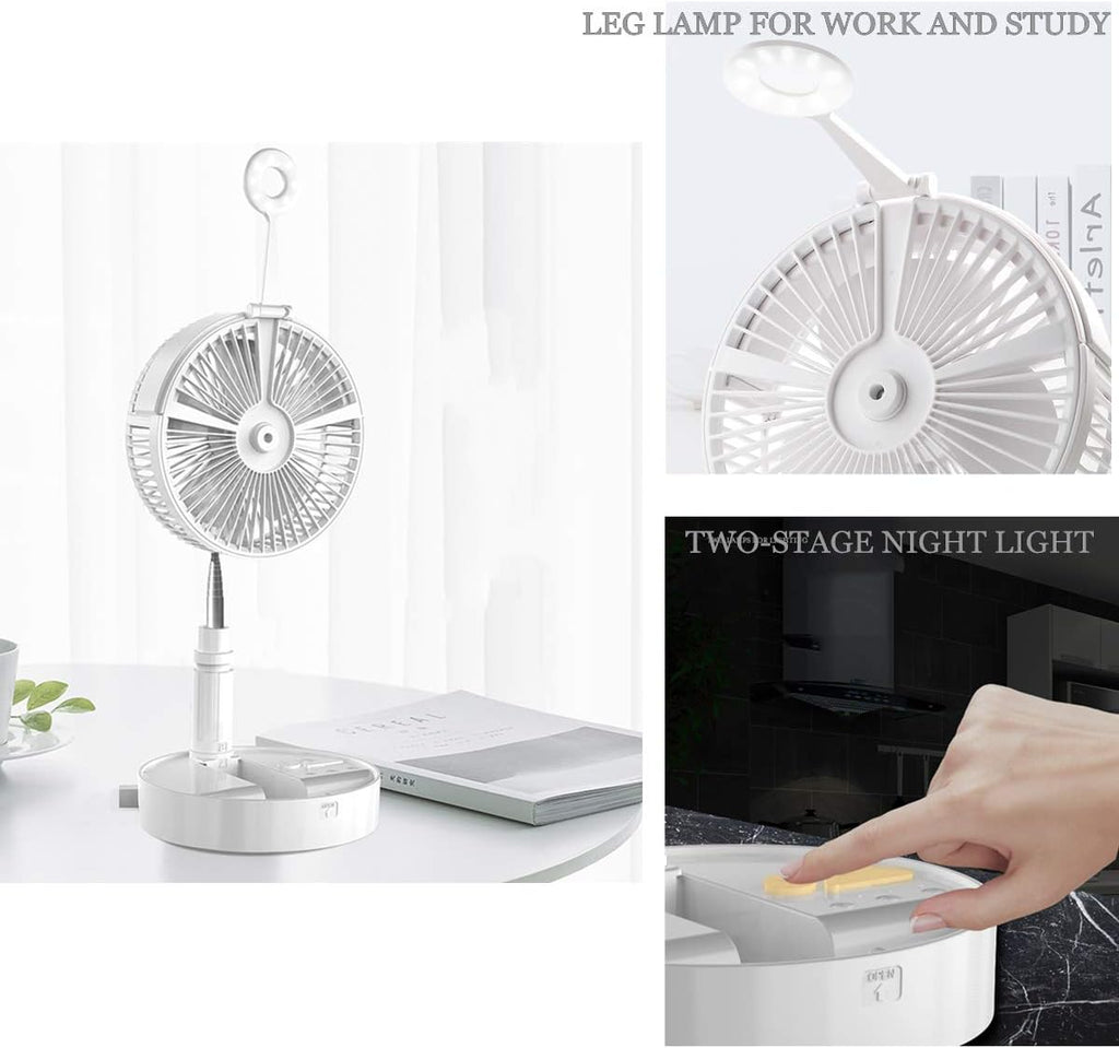 USB Rechargeable Folding Floor Fan with Mister and LED Lamp I59431