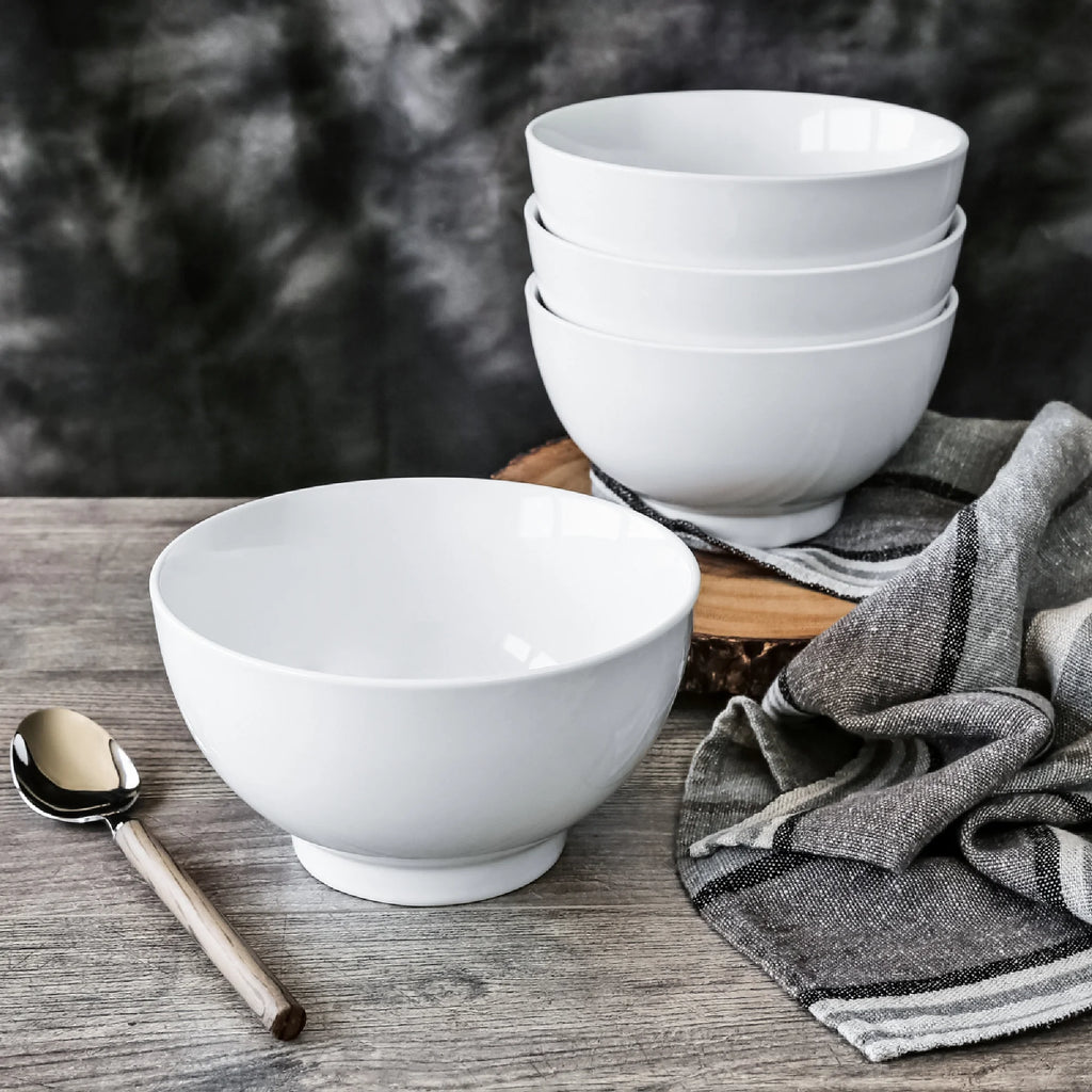 Set of 4 White Round Porcelain Noodle Bowls L967