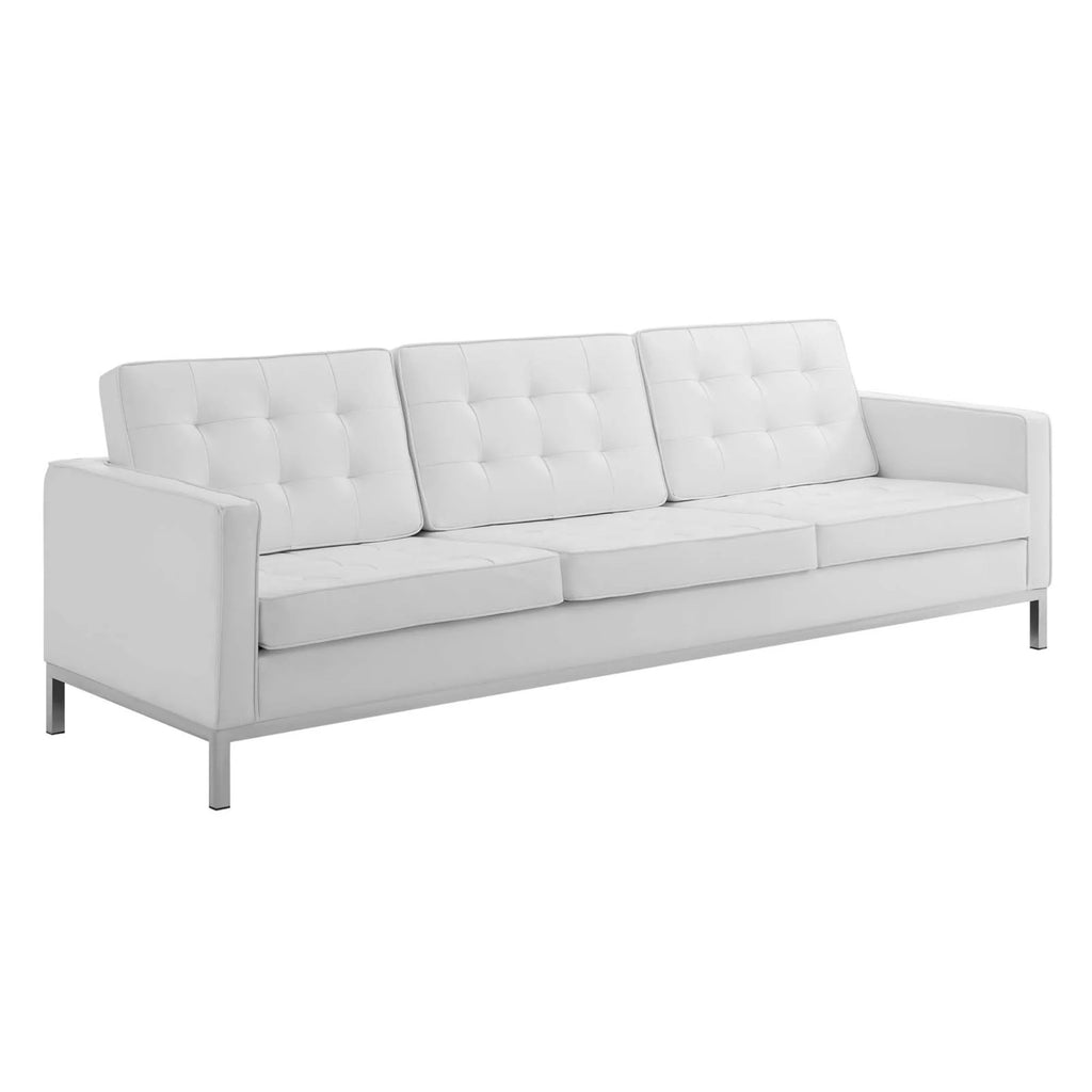 White Tufted Faux Leather Sofa Set T6045