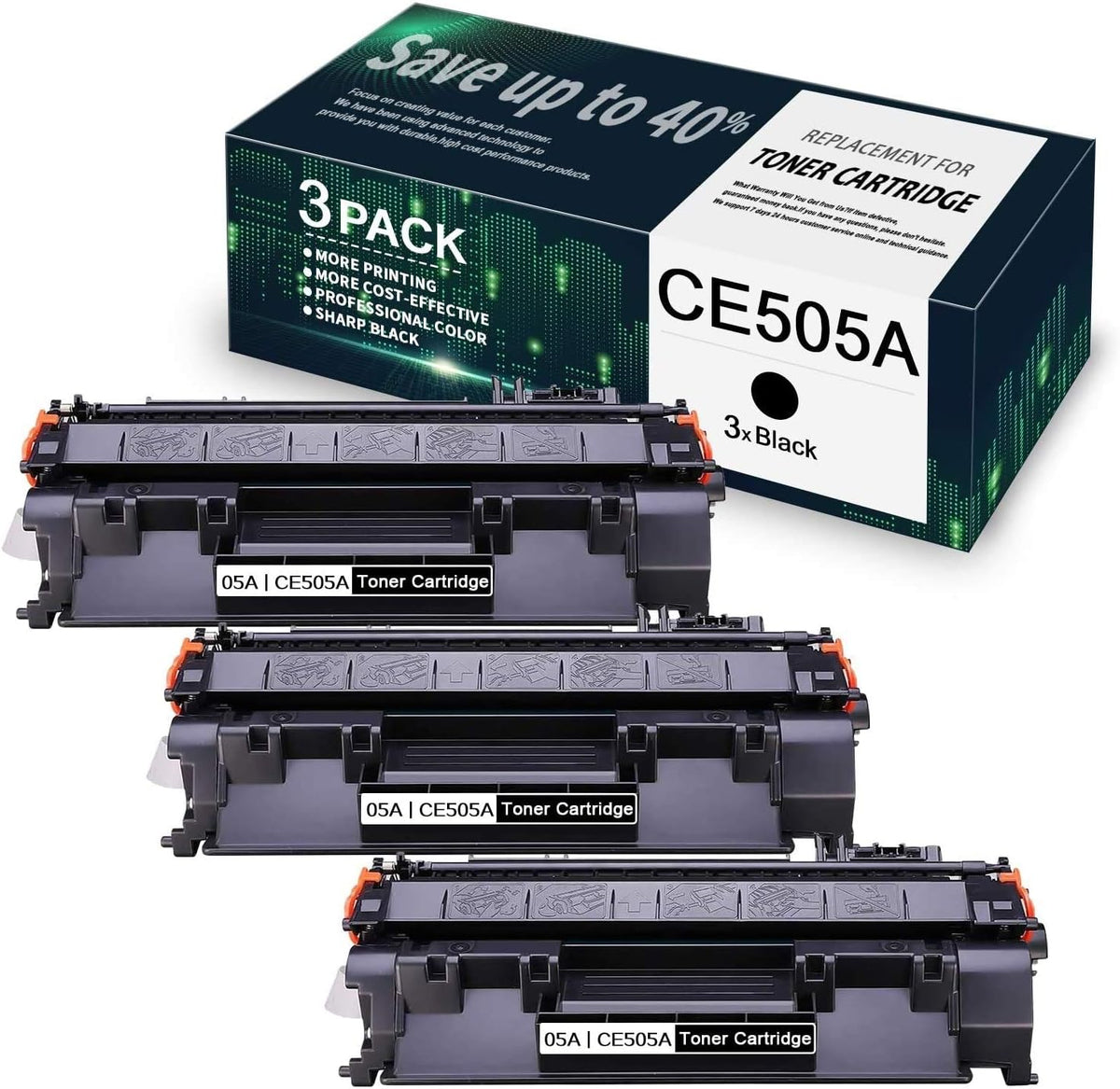 3-Pack Black CE505A Toner Cartridge Z2558