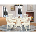5 Pc Round Dining Table and 4 Linen Seat Chairs White E467