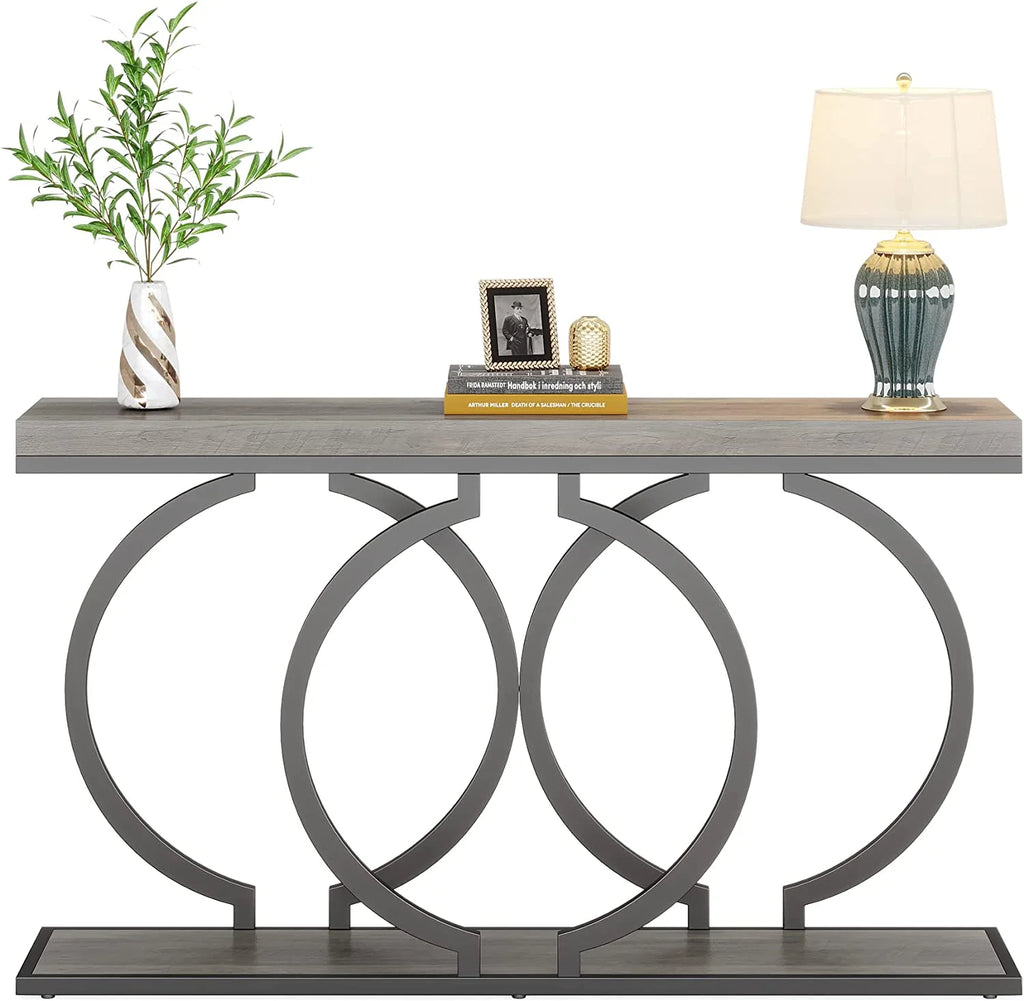 55" Console Sofa Table with Geometric Metal Frame R27029