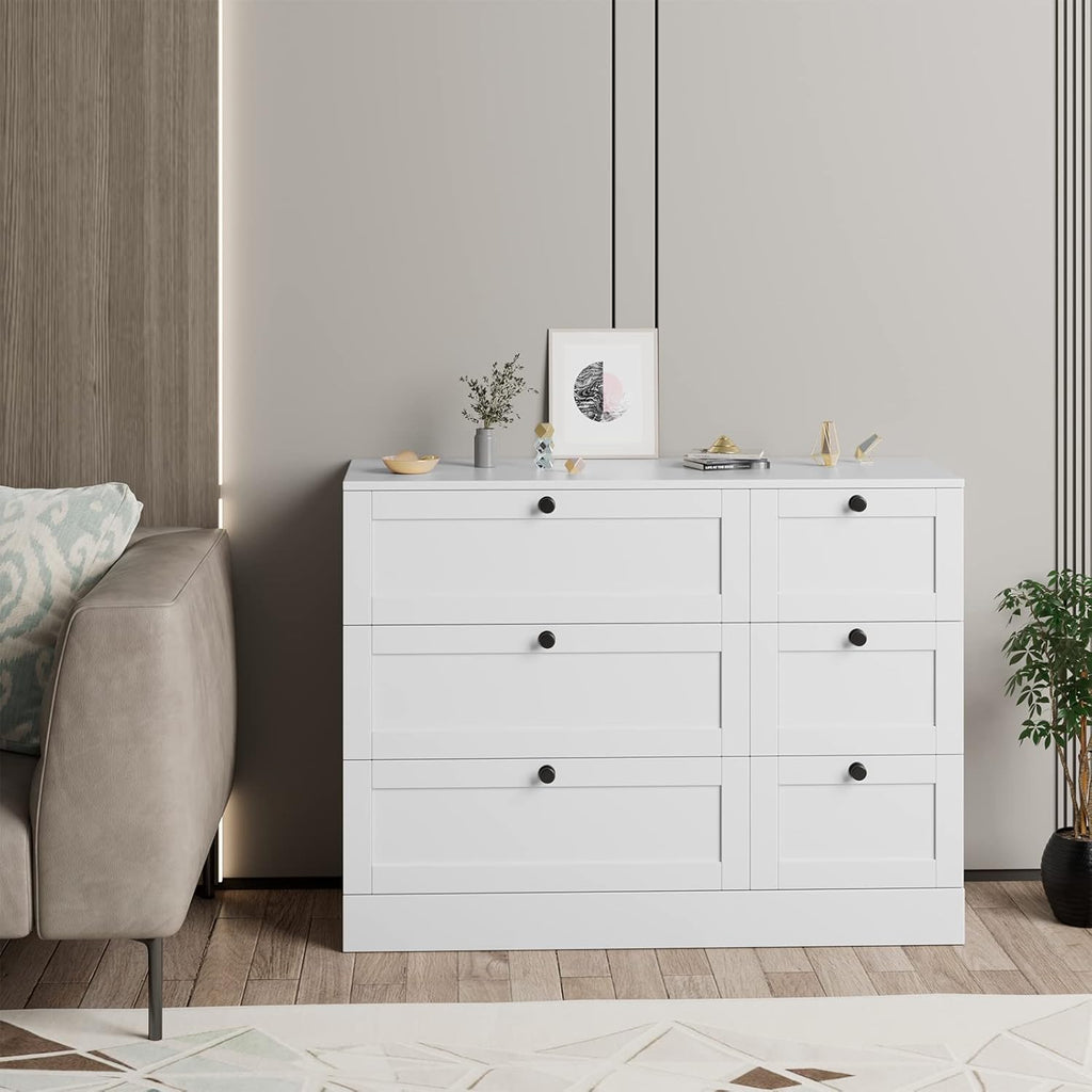 White 6 Drawer Wood Storage Cabinet B4095