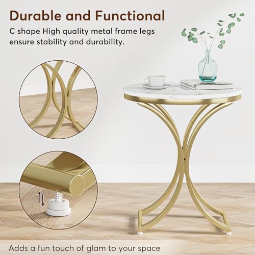 Round Faux Marble Top Gold Metal Legs Side Table D8842