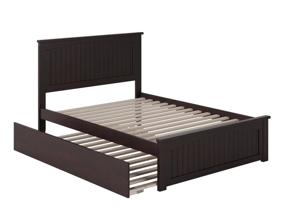 Full Platform Bed with Foot Board and Trundle Bed in Espresso E230421