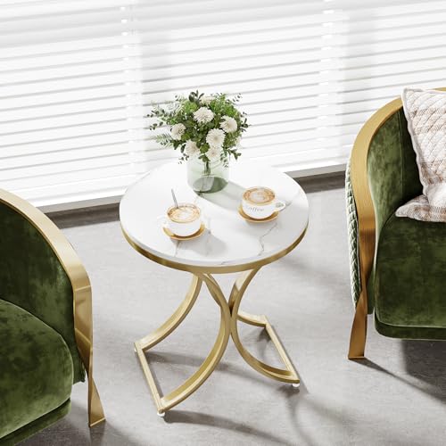 Round Faux Marble Top Gold Metal Legs Side Table D8842