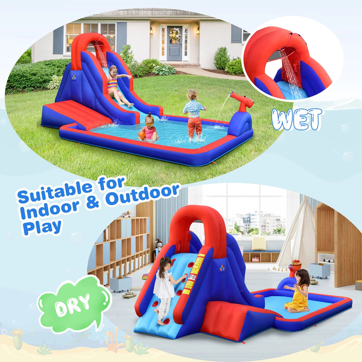 Inflatable Water Slide Park with Climb Slide Pool & 2 Swim Rings C2052