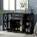 Black Console Table with Tempered Glass Cabinets, 4 Doors, Adjustable Shelves, 2 Storage Drawers X1585