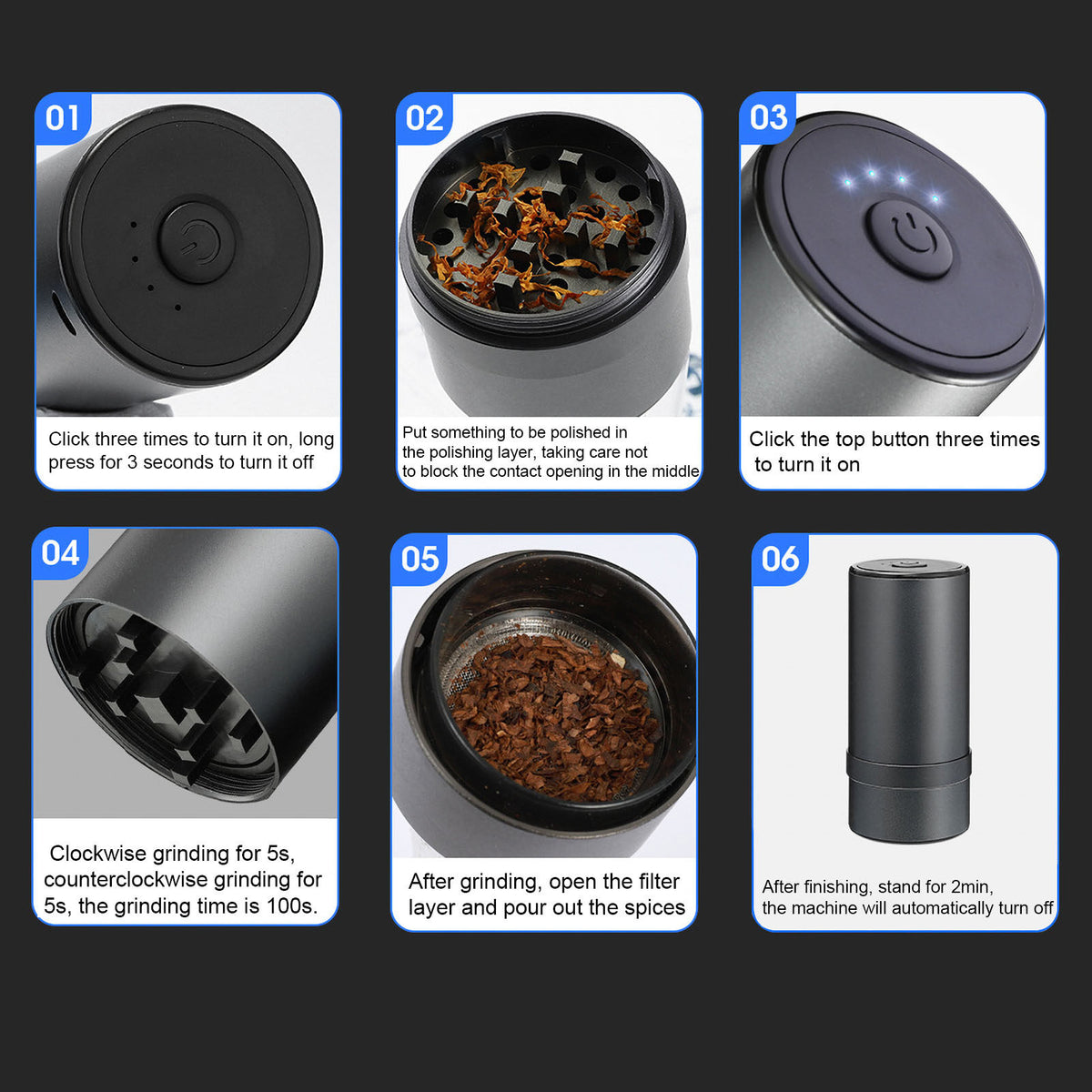Electric Herb Grinder USB Rechargeable Aluminum Alloy X826