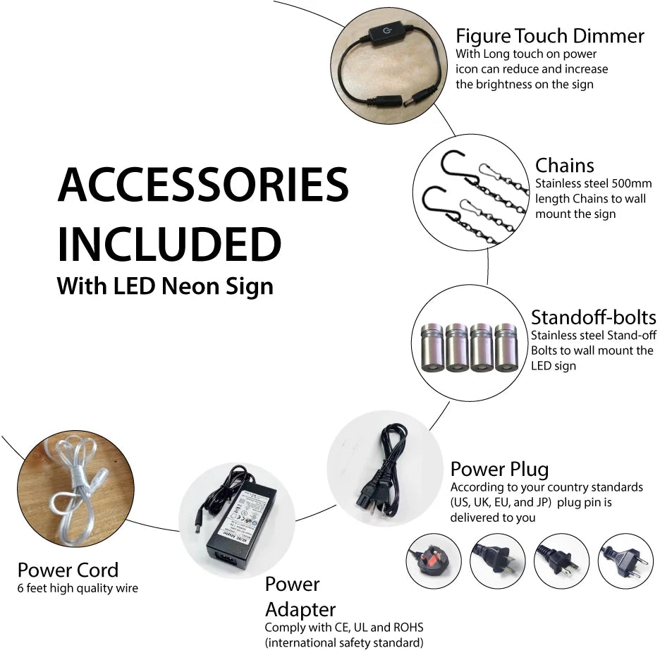 Black Square Cut Acrylic Backing LED Neon Sign with Dimmer V313