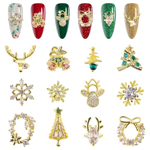 12PCS Christmas 3D Nail Charms Zircon Rhinestones Metal Nail Art Gems K342