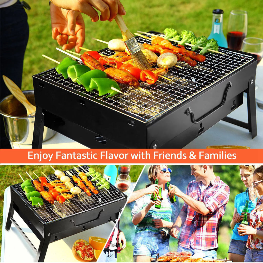 18" Portable Charcoal Grill and Smoker Stainless Steel Foldable BBQ Grill Black R350
